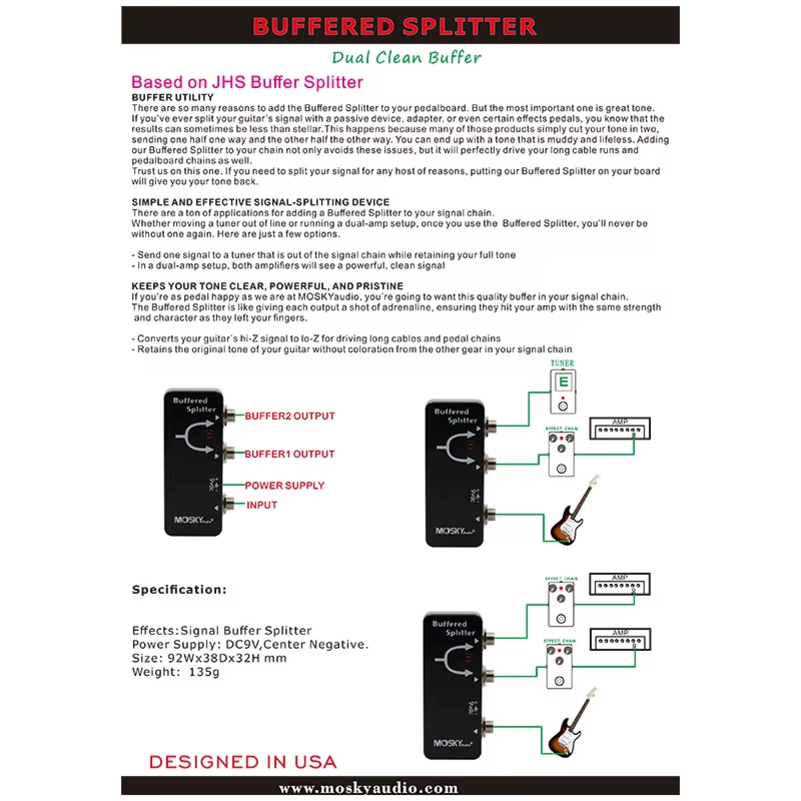 Mosky Buffered Splitter Guitar Bass Effects Pedal Tone Saver Buffer Pedal - Image 5