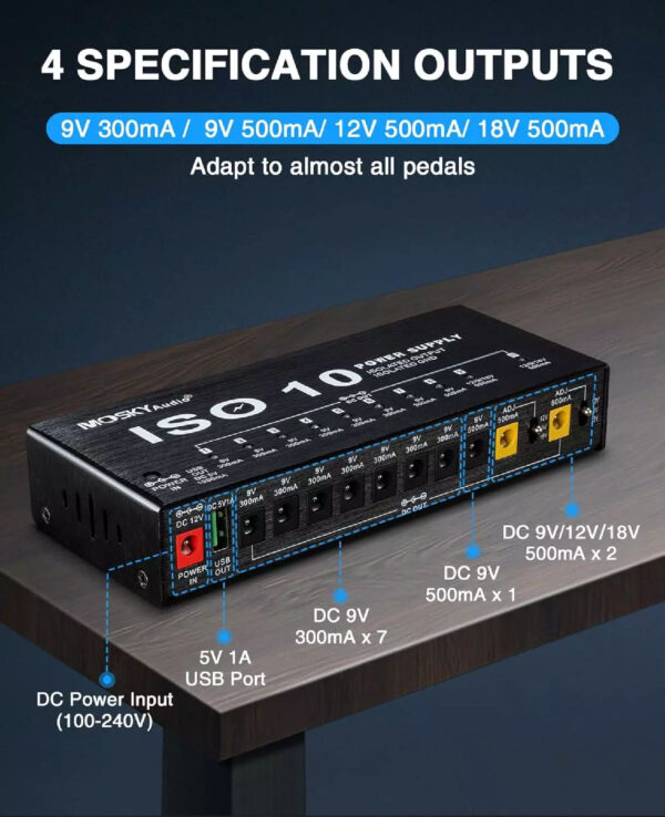Mosky ISO-10 Guitar Effects Pedal Power Supply For 9V 12V 18V Isolated Outputs - Image 2