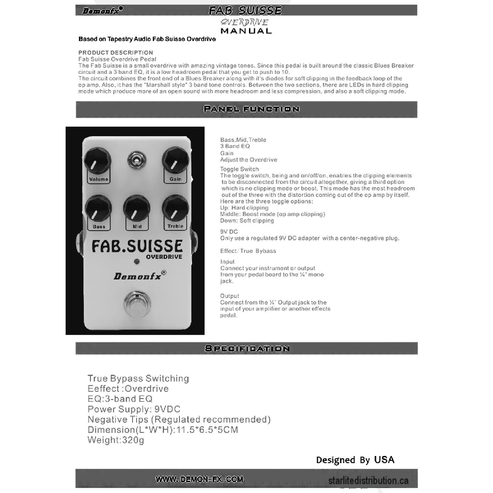 Demonfx FAB SUISSE Overdrive & Gate Guitar Effect Pedal - Image 4
