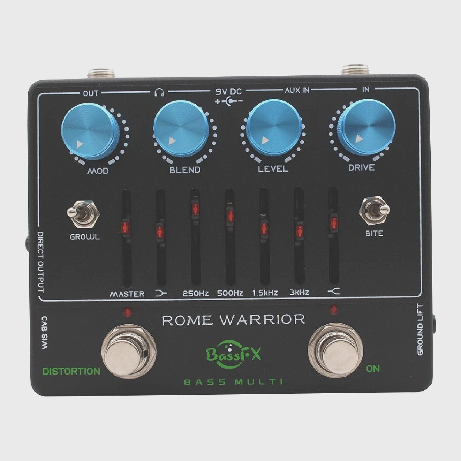 Mosky/Fanmuzk Rome Warrior Bass Preamp Pedal 6-Band Graphic EQ Headphone Out AUX In True Bypass