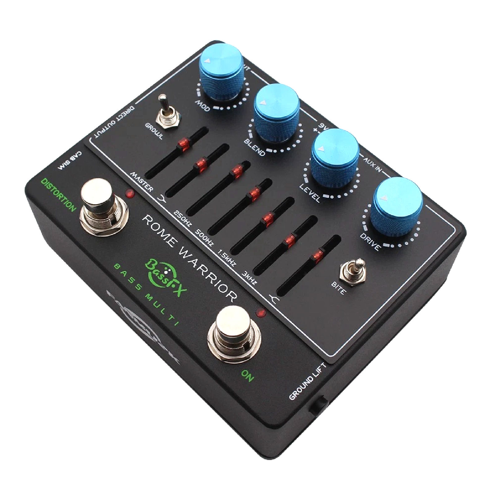 Mosky/Fanmuzk Rome Warrior Bass Preamp Pedal 6-Band Graphic EQ Headphone Out AUX In True Bypass - Image 4