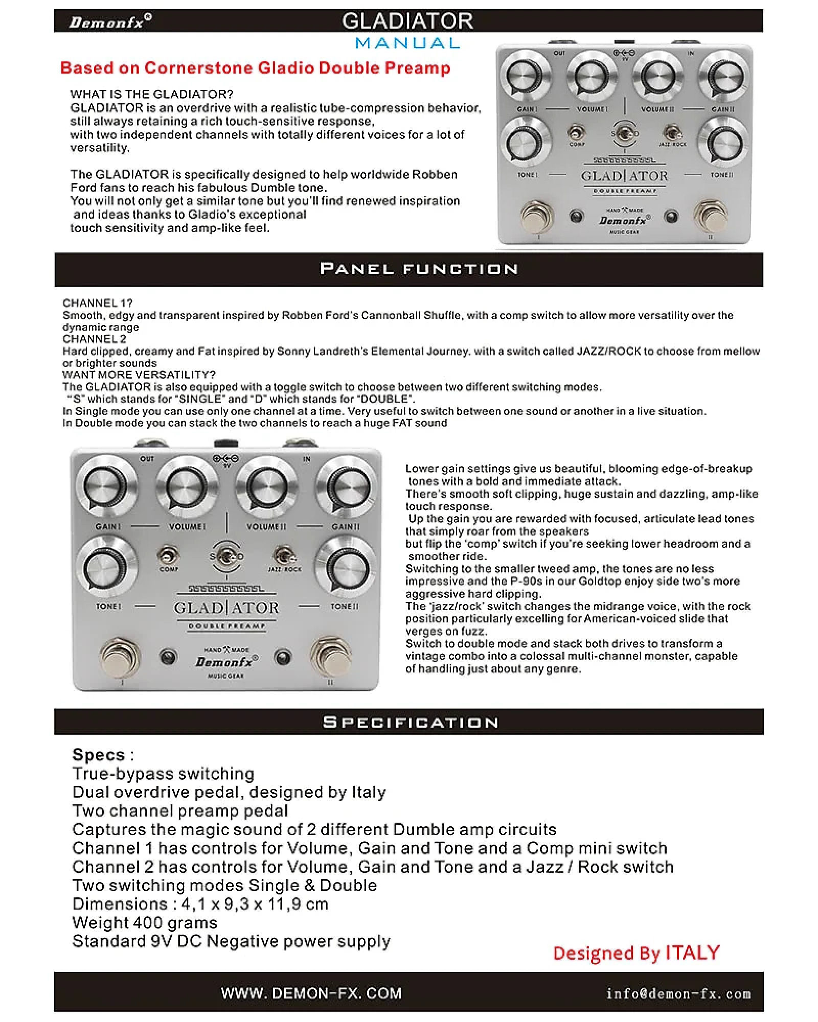 Demonfx GLADIATOR DOUBLE PREAMP Guitar Effect Pedal - Image 5