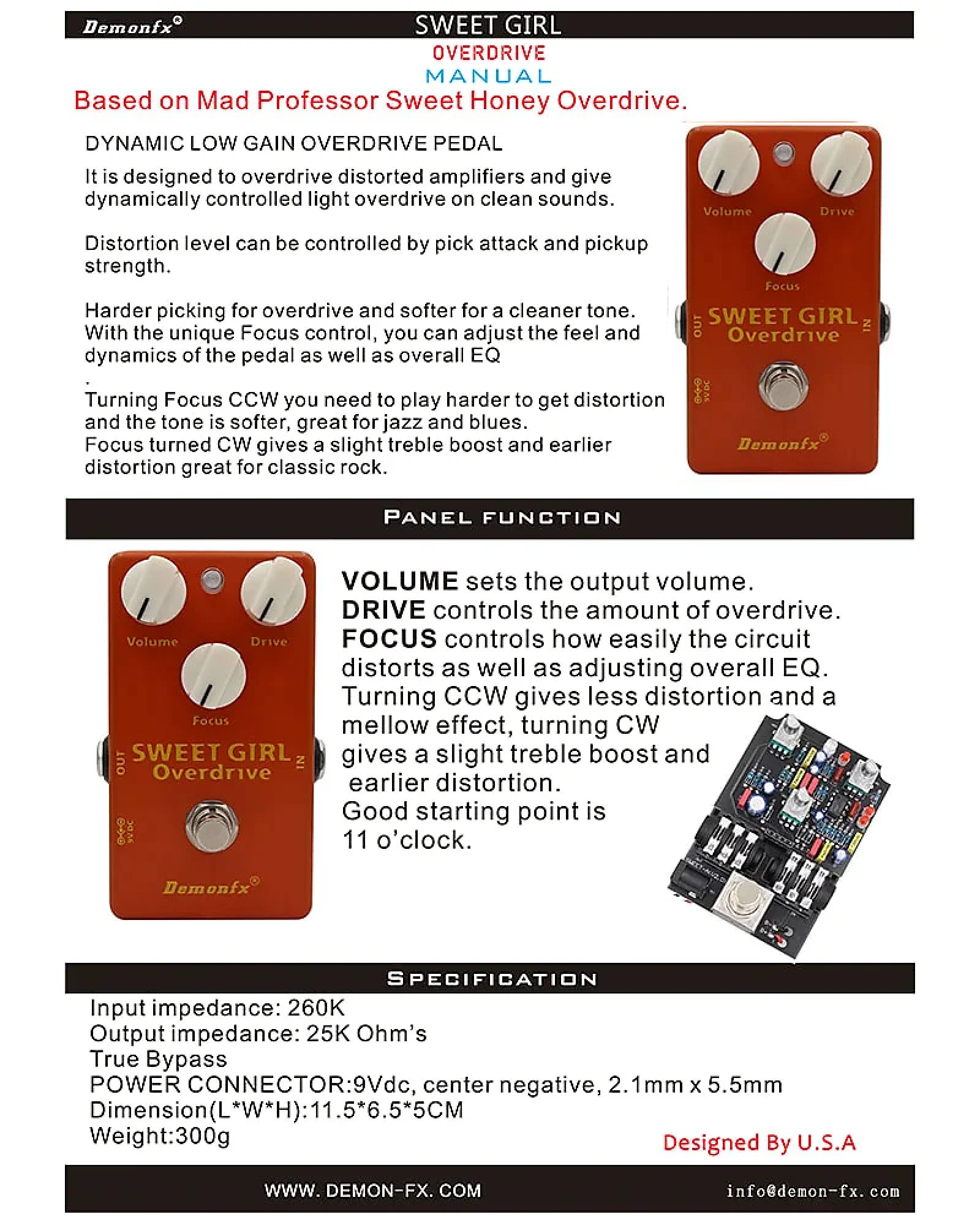 Demonfx Sweet Girl Hand-wired Professional Overdrive Sweet Honey Guitar FX Pedal - Image 3