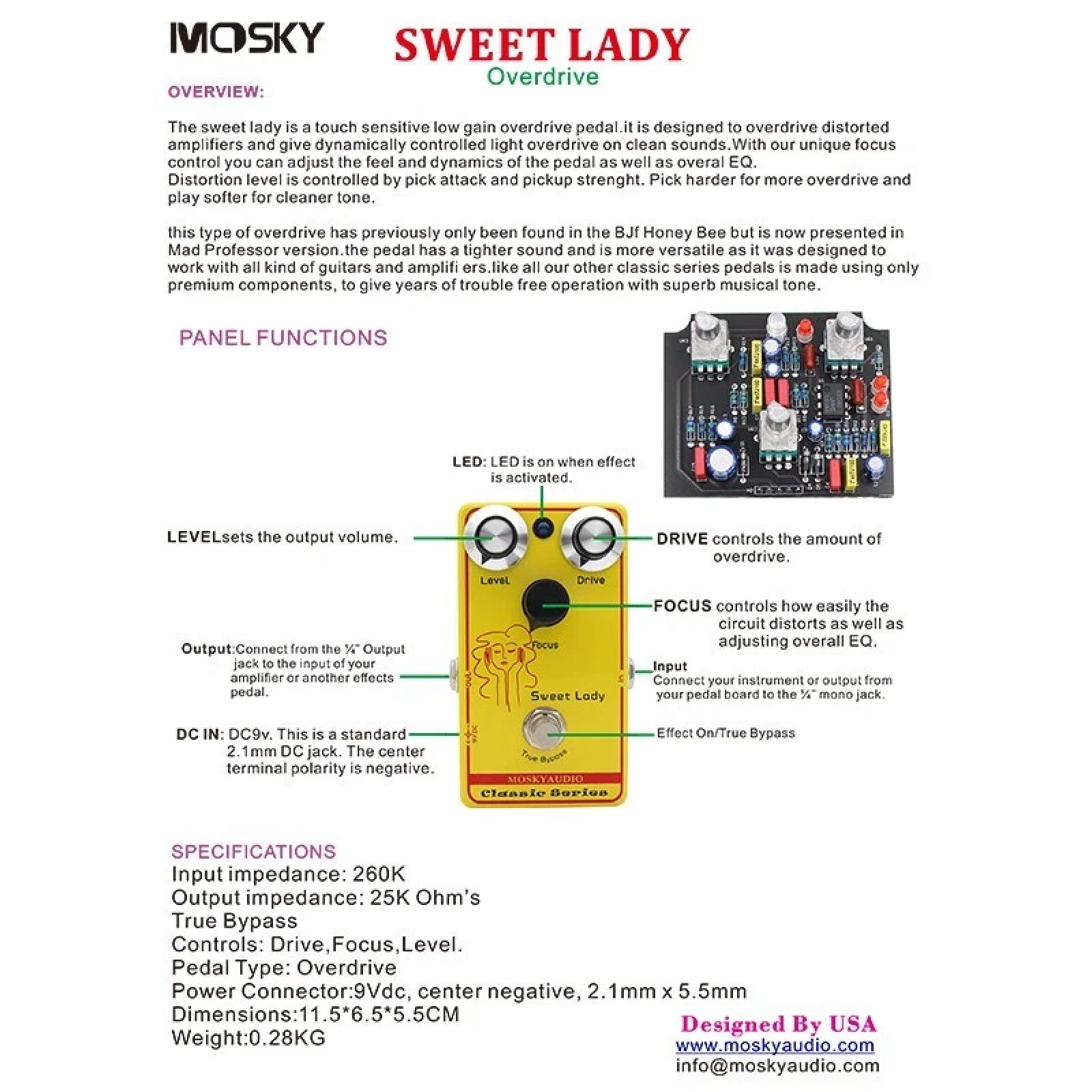 Mosky Sweet Lady Hand-wired Professional Overdrive Sweet Honey Guitar Effects Pedal - Image 4