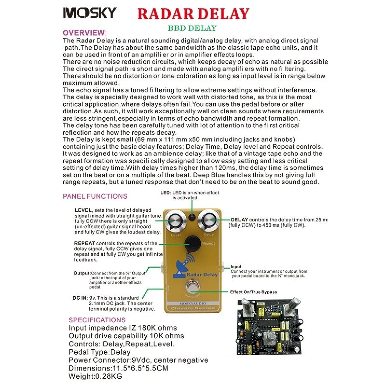 Mosky Radar Delay Hand-wired Analog Guitar Effects Pedal Based on MAD Deep Blue - Image 5