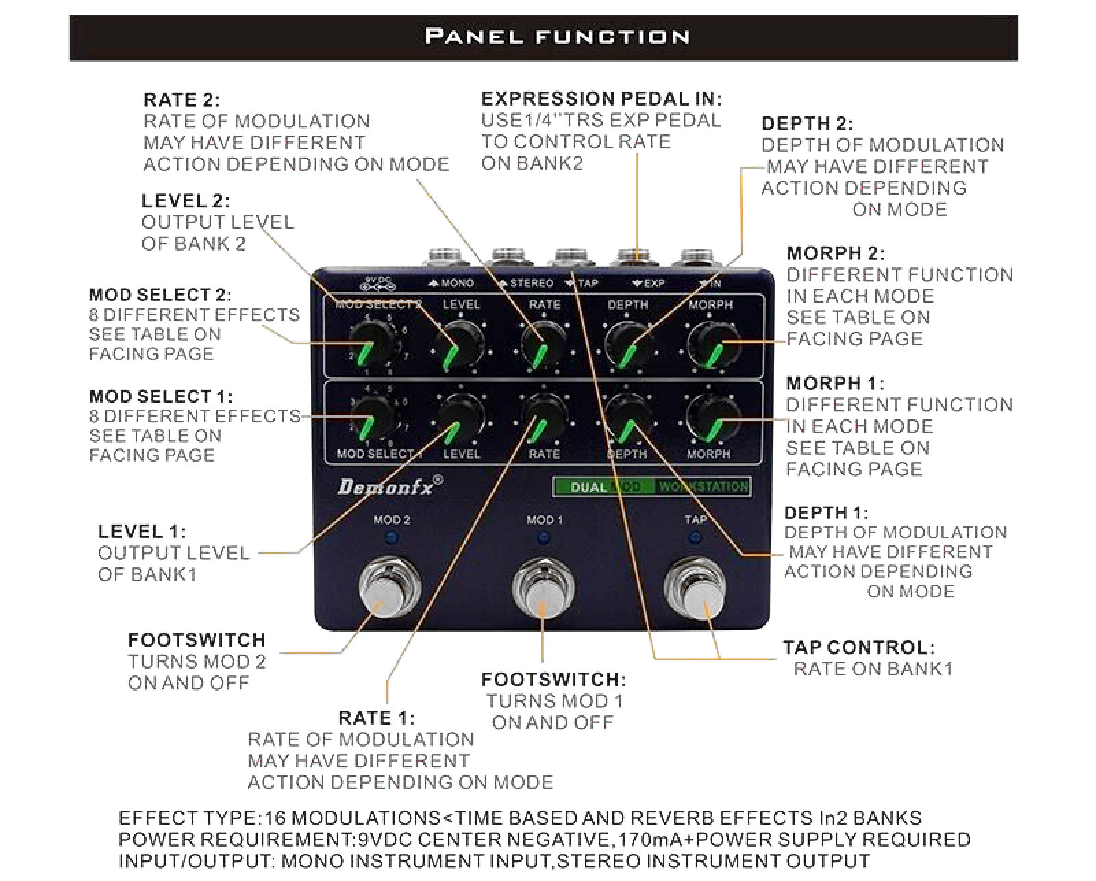 Demonfx DUAL MOD WORKSTATION Numerous Options Guitar Multi Modulation FX Pedal - Image 4