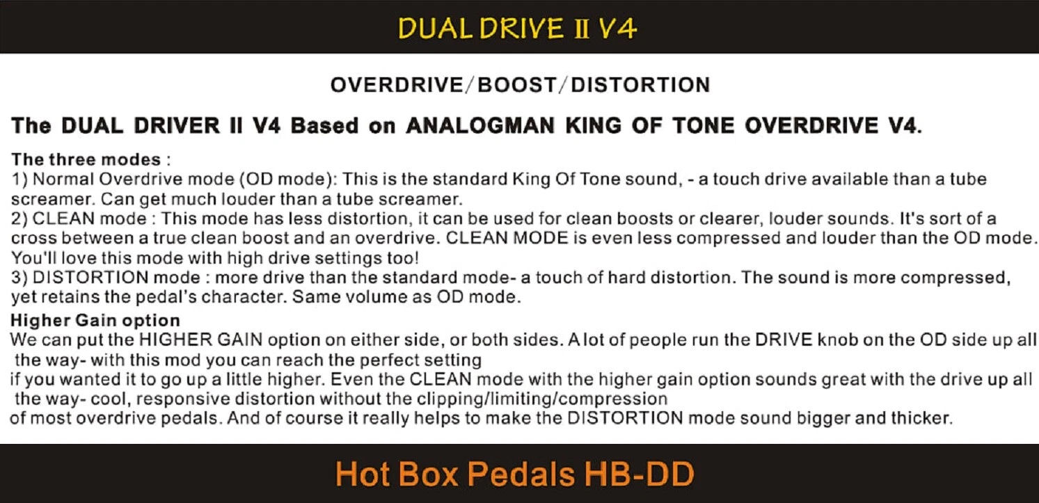 Hot Box DUAL DRIVE II V4 BOOST DIST/ON Pedal 4 DIP + 4 Toggles Bluesbreaker King Of Tone Inspired - Image 5