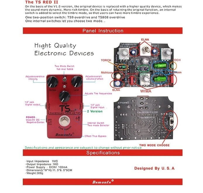 Demonfx TS II Red TS9 or TS808 OD options Internal Mode Switch - Image 2