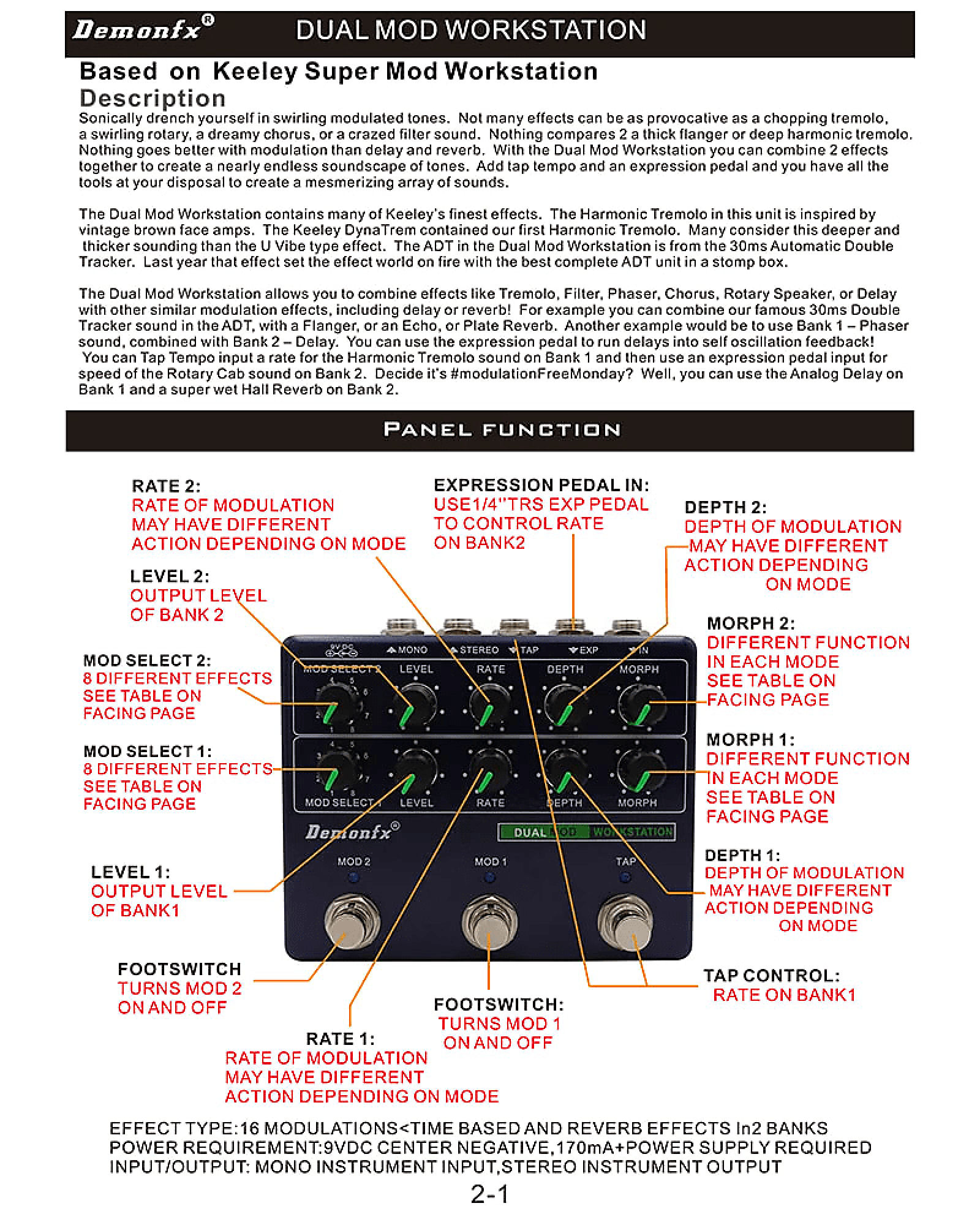Demonfx DUAL MOD WORKSTATION Numerous Options Guitar Multi Modulation FX Pedal - Image 3
